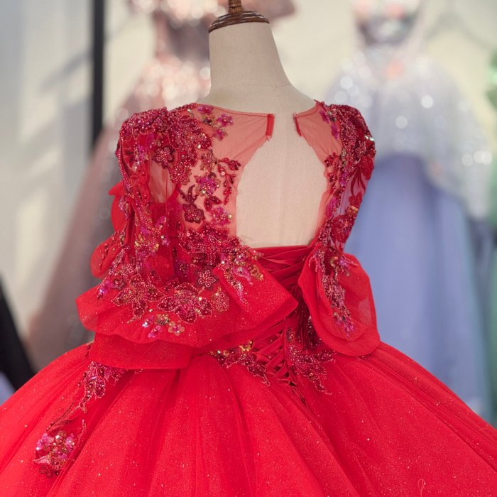 2025 Red Quinceanera Dress Sweet 15 Quinceañera Flowers Vestidos De 15 Años Sequined Beading Lace Evening Party Dress 6886 - Image 4
