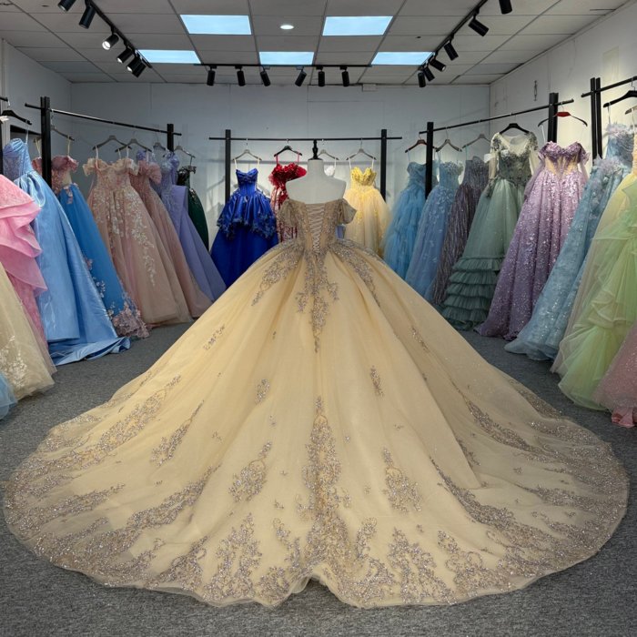 2025 Gold Quinceanera Dress Sweet 15 Quinceañera Flowers Vestidos De 15 Años Sequined Beading Lace Evening Party Dress 6887 - Image 2