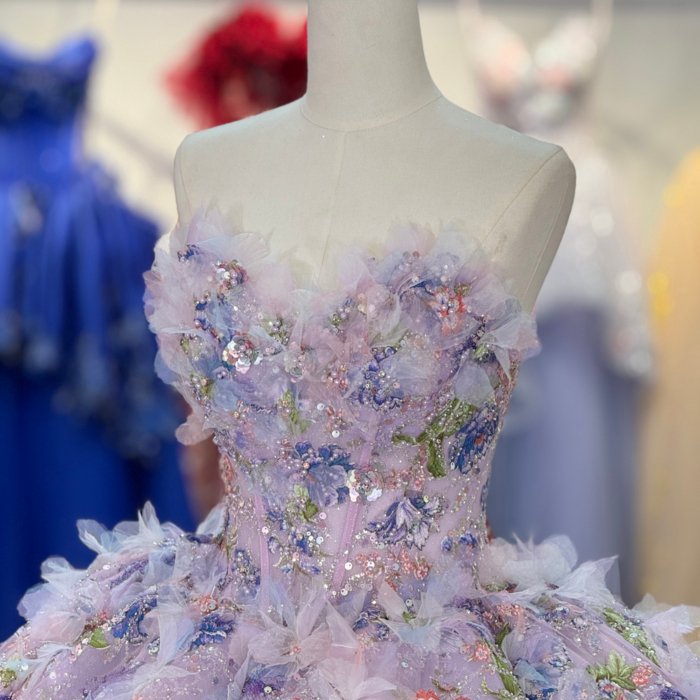 2025 Purple Quinceanera Dress Sweet 15 Quinceañera Flowers Vestidos De 15 Años Sequined Beading Lace Evening Party Dress 6902 - Image 3