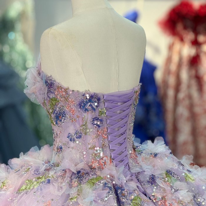 2025 Purple Quinceanera Dress Sweet 15 Quinceañera Flowers Vestidos De 15 Años Sequined Beading Lace Evening Party Dress 6902 - Image 4