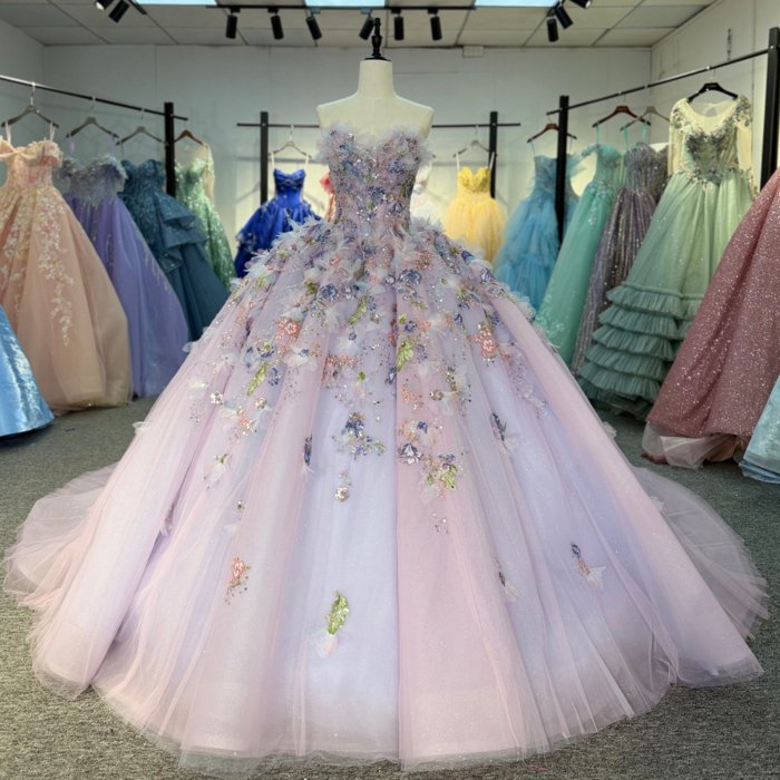 2025 Purple Quinceanera Dress Sweet 15 Quinceañera Flowers Vestidos De 15 Años Sequined Beading Lace Evening Party Dress 6902
