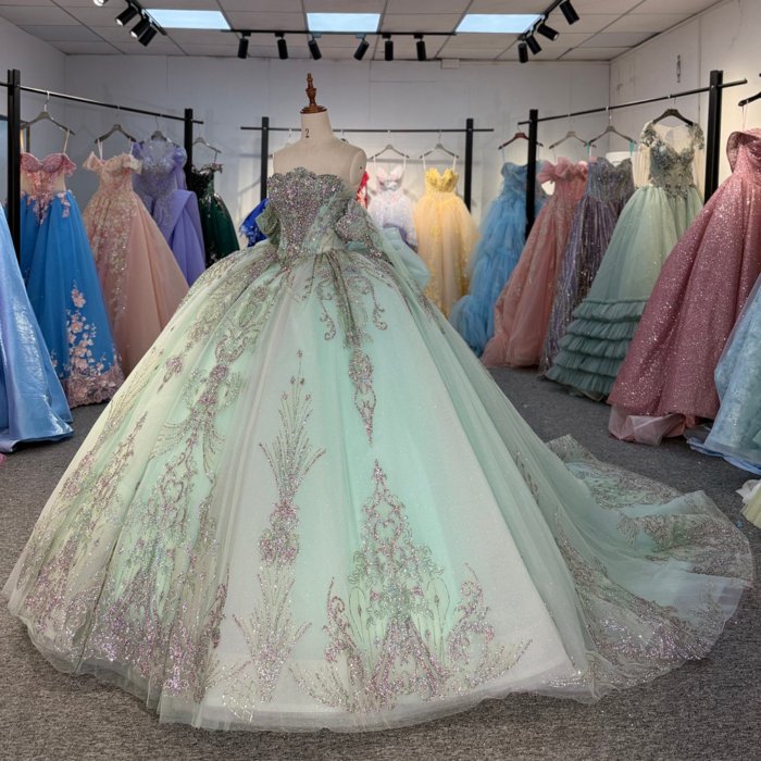 2025 Green Quinceanera Dress Sweet 15 Quinceañera Flowers Vestidos De 15 Años Sequined Beading Lace Evening Party Dress 6906 - Image 5