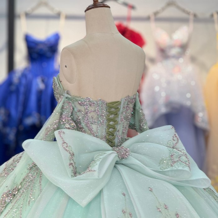 2025 Green Quinceanera Dress Sweet 15 Quinceañera Flowers Vestidos De 15 Años Sequined Beading Lace Evening Party Dress 6906 - Image 4