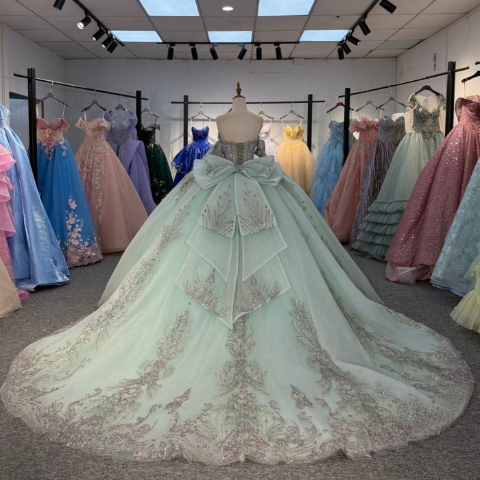 2025 Green Quinceanera Dress Sweet 15 Quinceañera Flowers Vestidos De 15 Años Sequined Beading Lace Evening Party Dress 6906 - Image 2