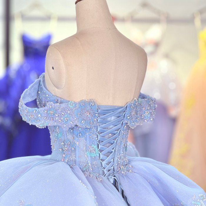 2025 Light Blue Quinceanera Dress Sweet 15 Quinceañera Flowers Vestidos De 15 Años Sequined Beading Lace Evening Party Dress 6907 - Image 4