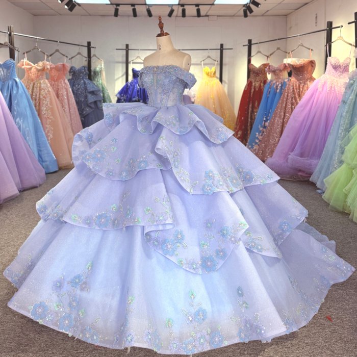 2025 Light Blue Quinceanera Dress Sweet 15 Quinceañera Flowers Vestidos De 15 Años Sequined Beading Lace Evening Party Dress 6907 - Image 5