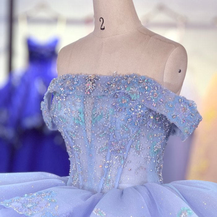 2025 Light Blue Quinceanera Dress Sweet 15 Quinceañera Flowers Vestidos De 15 Años Sequined Beading Lace Evening Party Dress 6907 - Image 3