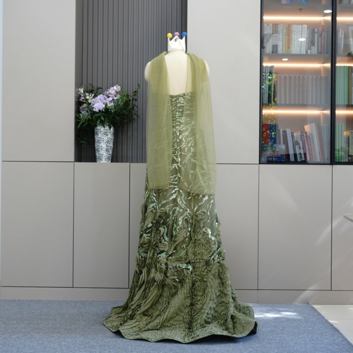 Luxury Dubai Sage Green Evening Dresses with Cape Crystal Elegant Women Wedding Formal Party Gown MH01 - Image 2