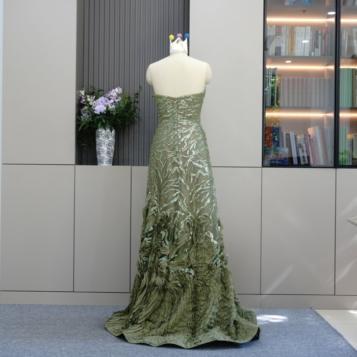 Luxury Dubai Sage Green Evening Dresses with Cape Crystal Elegant Women Wedding Formal Party Gown MH01 - Image 4