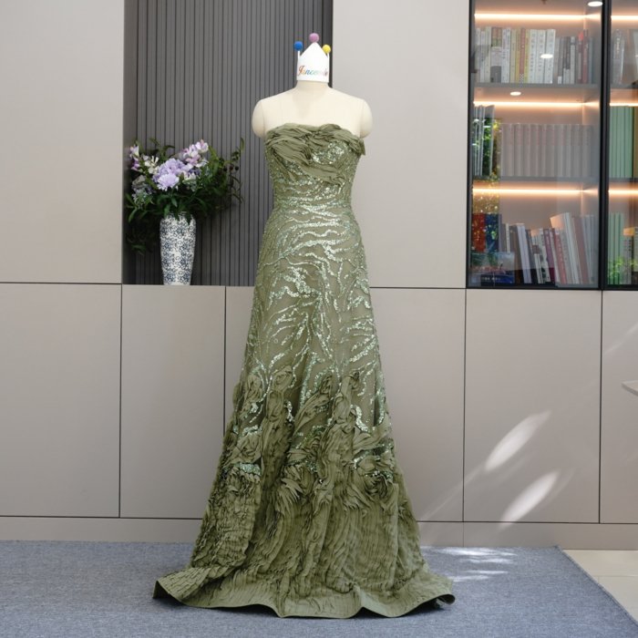 Luxury Dubai Sage Green Evening Dresses with Cape Crystal Elegant Women Wedding Formal Party Gown MH01 - Image 3