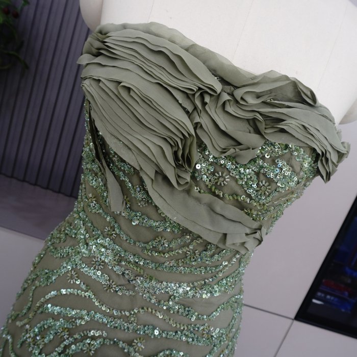 Luxury Dubai Sage Green Evening Dresses with Cape Crystal Elegant Women Wedding Formal Party Gown MH01 - Image 5