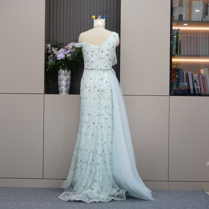 Luxury Dubai Light Blue Evening Dresses Crystal Sequined Prom Dresses Elegant Women Wedding Formal Party Gown MH02 - Image 2