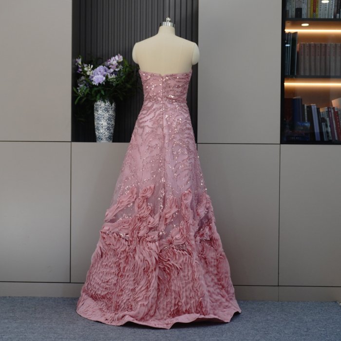 Luxury Dubai Pink Evening Dresses Rosa Crystal Elegant Women Wedding Formal Party Gown MH01 - Image 2