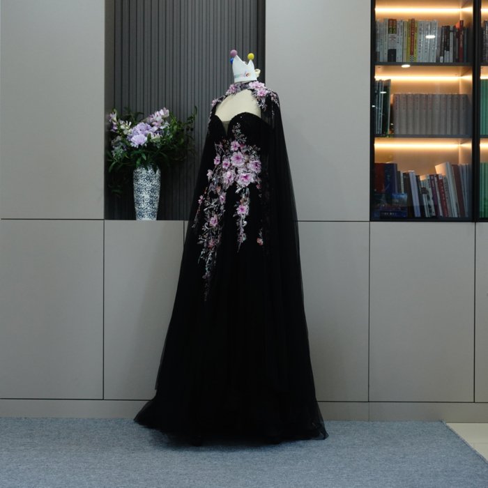 Luxury Dubai Black Evening Dresses with Cape Strapless Prom Dresses Crystal Elegant Women Wedding Formal Party Gown MH03 - Image 6