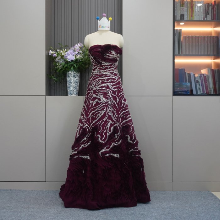 Luxury Dubai Red Evening Dresses Strapless Fuchsia Crystal Elegant Women Wedding Formal Party Gown MH01