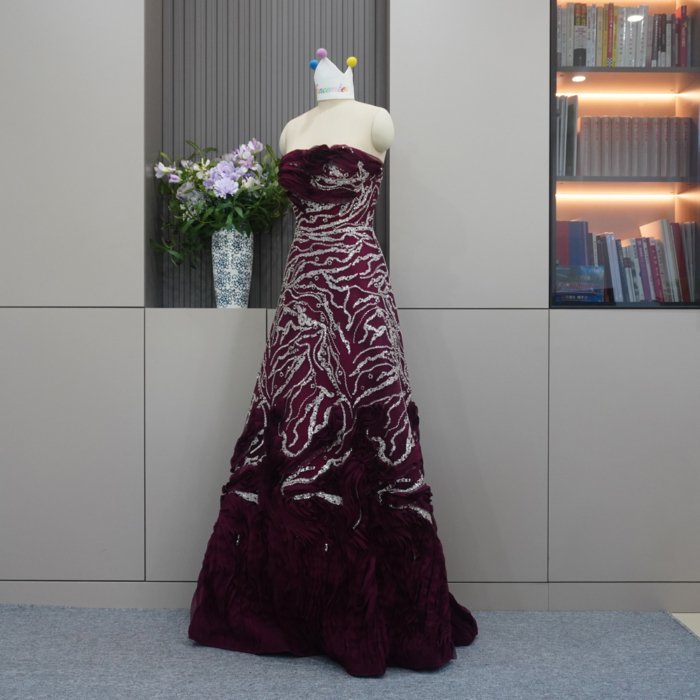 Luxury Dubai Red Evening Dresses Strapless Fuchsia Crystal Elegant Women Wedding Formal Party Gown MH01 - Image 6