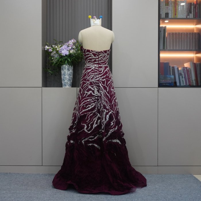 Luxury Dubai Red Evening Dresses Strapless Fuchsia Crystal Elegant Women Wedding Formal Party Gown MH01 - Image 2
