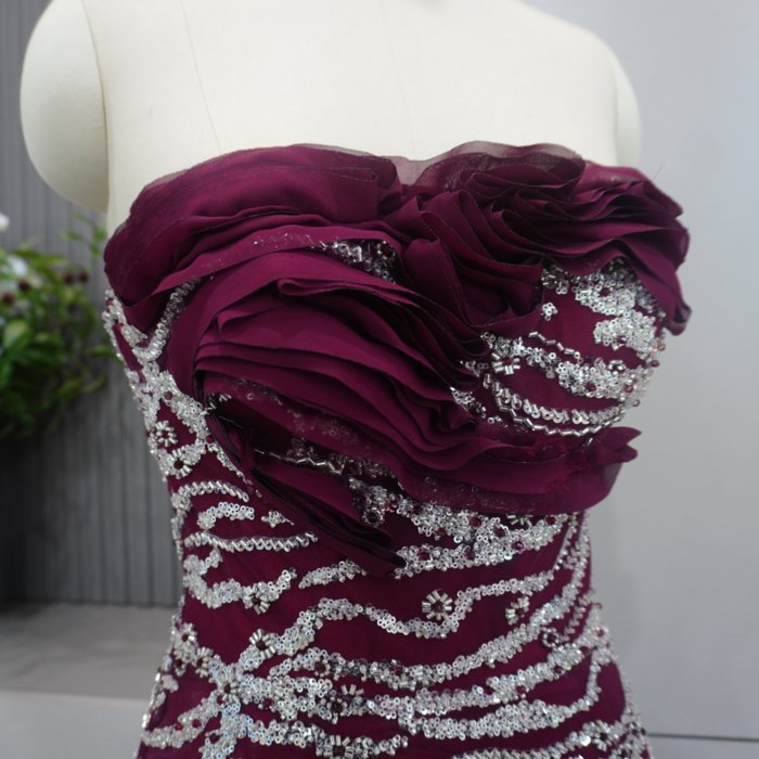 Luxury Dubai Red Evening Dresses Strapless Fuchsia Crystal Elegant Women Wedding Formal Party Gown MH01 - Image 3