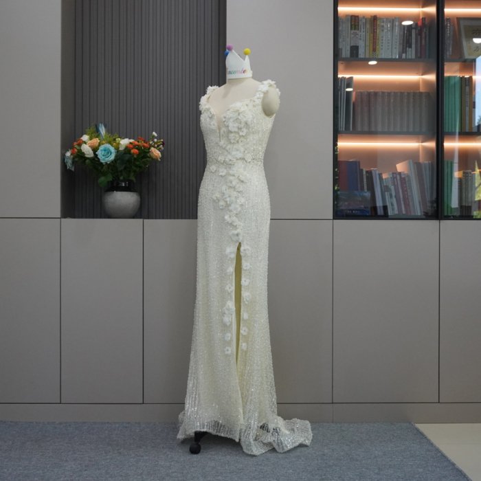 Luxury Dubai Light Green Evening Dresses V-Neck Crystal Floral Elegant Women Wedding Formal Party Gown MH07 - Image 6