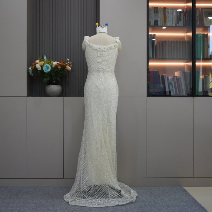 Luxury Dubai Light Green Evening Dresses V-Neck Crystal Floral Elegant Women Wedding Formal Party Gown MH07 - Image 2