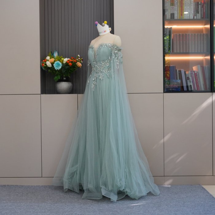 Luxury Dubai Green Evening Dresses Long Sleeves Strapless Crystal Elegant Women Wedding Formal Party Gown MH08 - Image 6