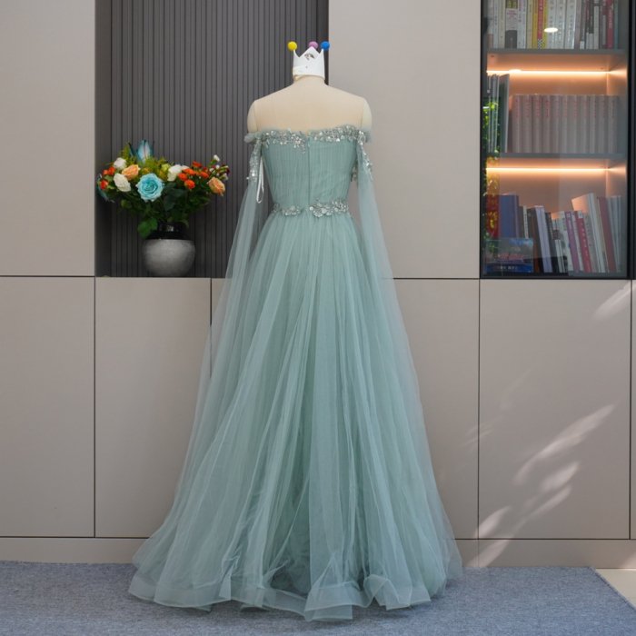 Luxury Dubai Green Evening Dresses Long Sleeves Strapless Crystal Elegant Women Wedding Formal Party Gown MH08 - Image 2