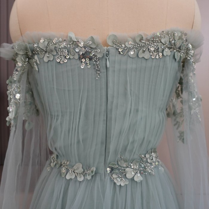 Luxury Dubai Green Evening Dresses Long Sleeves Strapless Crystal Elegant Women Wedding Formal Party Gown MH08 - Image 4