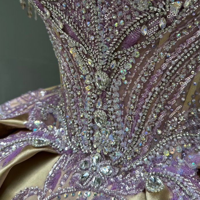 2025 Gold Purple Quinceanera Dress Sweet 15 Quinceañera Flowers Vestidos De 15 Años Sequined Beading Lace Evening Party Dress MW65 - Image 6