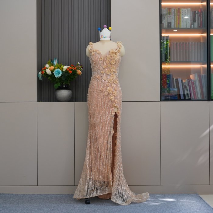Luxury Dubai Pink Evening Dresses Flowers Sweetheart Crystal Gold Elegant Women Wedding Formal Party Gown MH07