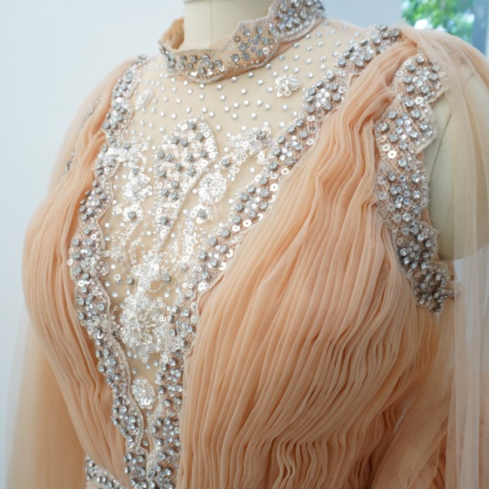 Luxury Dubai Orange Evening Dresses Long Sleeves Prom Dresses Crystal Elegant Women Wedding Formal Party Gown XN03 - Image 3