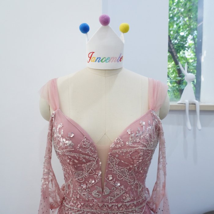 Luxury Dubai Pink Evening Dresses Crystal Elegant Women Wedding Formal Party Gown XN11 - Image 3