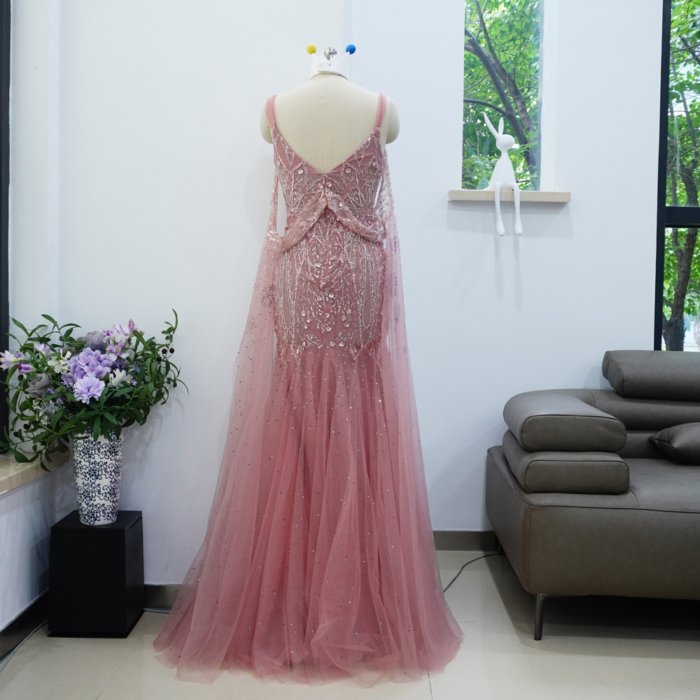 Luxury Dubai Pink Evening Dresses Crystal Elegant Women Wedding Formal Party Gown XN11 - Image 2