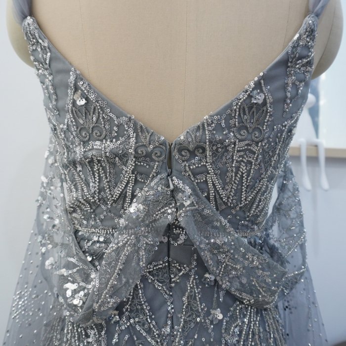 Luxury Dubai Gray Evening Dresses Crystal Elegant Prom Dresses Women Wedding Formal Party Gown XN11 - Image 4