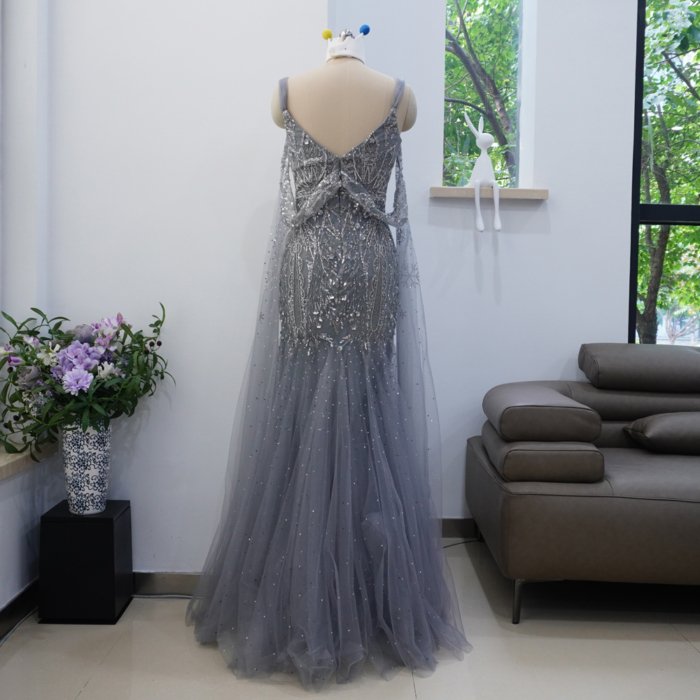 Luxury Dubai Gray Evening Dresses Crystal Elegant Prom Dresses Women Wedding Formal Party Gown XN11 - Image 2