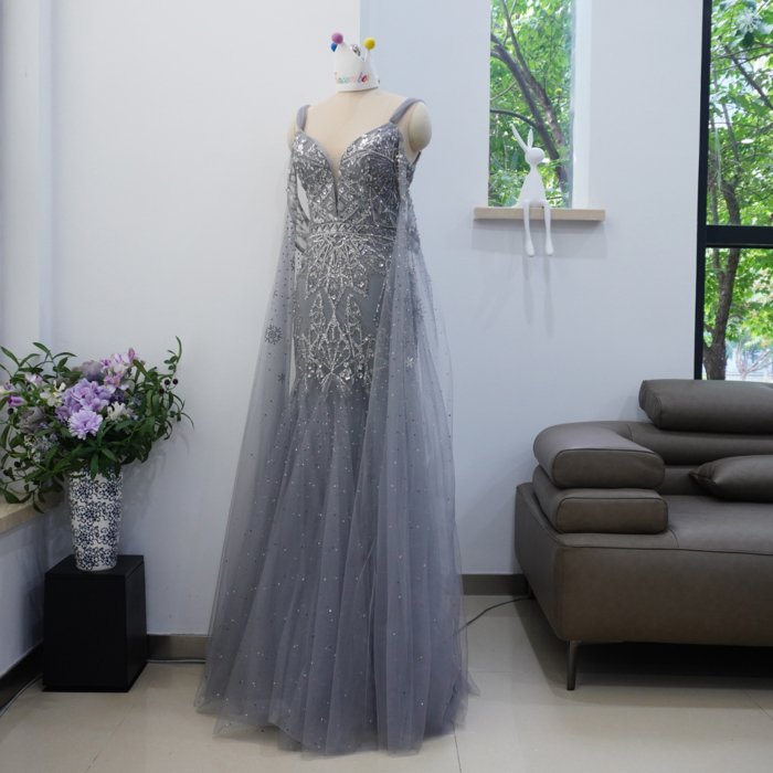 Luxury Dubai Gray Evening Dresses Crystal Elegant Prom Dresses Women Wedding Formal Party Gown XN11 - Image 6