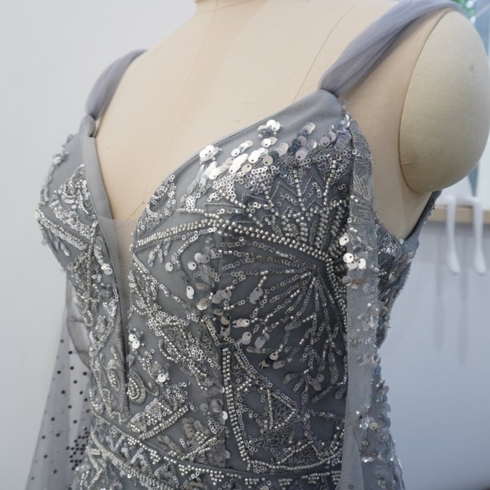 Luxury Dubai Gray Evening Dresses Crystal Elegant Prom Dresses Women Wedding Formal Party Gown XN11 - Image 3