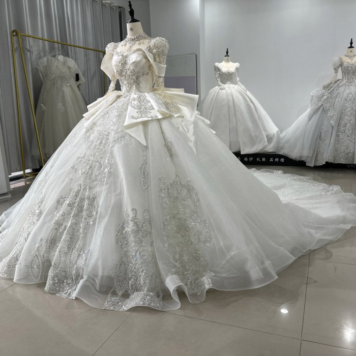 Jancember Luxury Sequins Ball Gown Wedding Dresses Long Sleeves O-neck Beaded Princess Bridal Gowns vestido de novia XS54 (Customer Link-70% Deposit) - Image 4