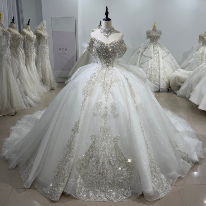 2025 Wedding Dress Off Shoulder Elegant Bridal Gown Flowers Vestidos De Novias Sequined Beading Lace Evening Party Dress XS166