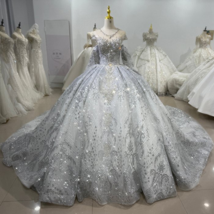 2025 Wedding Dress Long Sleeve O-Neck Elegant Bridal Gown Flowers Vestidos De Novias Sequined Beading Lace Evening Party Dress XS165