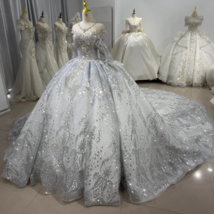 2025 Wedding Dress Long Sleeve O-Neck Elegant Bridal Gown Flowers Vestidos De Novias Sequined Beading Lace Evening Party Dress XS165 - Image 4