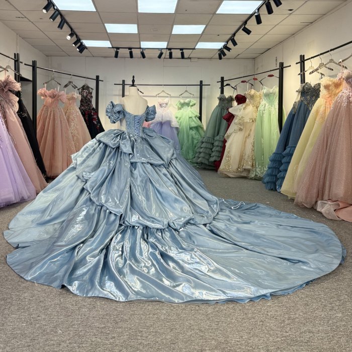 2025 Gray Blue Quinceanera Dress Sweet 15 Quinceañera Flowers Vestidos De 15 Años Sequined Beading Lace Evening Party Dress 1263 - Image 6