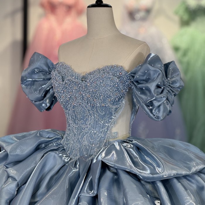 2025 Gray Blue Quinceanera Dress Sweet 15 Quinceañera Flowers Vestidos De 15 Años Sequined Beading Lace Evening Party Dress 1263 - Image 3