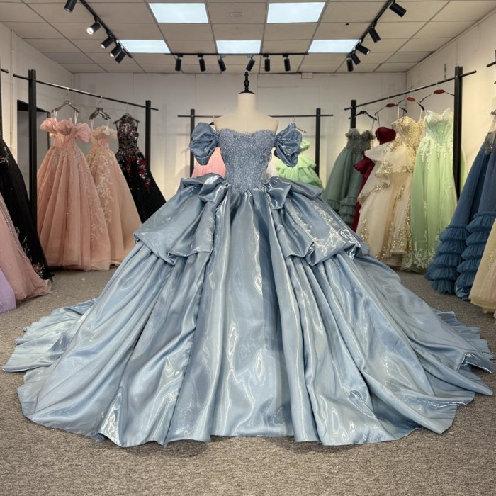 2025 Gray Blue Quinceanera Dress Sweet 15 Quinceañera Flowers Vestidos De 15 Años Sequined Beading Lace Evening Party Dress 1263