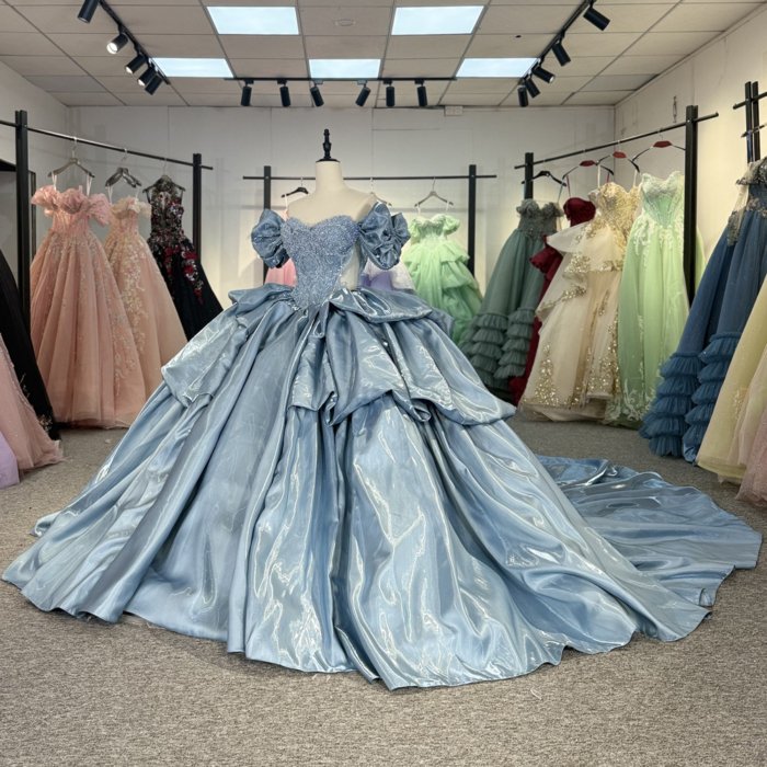 2025 Gray Blue Quinceanera Dress Sweet 15 Quinceañera Flowers Vestidos De 15 Años Sequined Beading Lace Evening Party Dress 1263 - Image 5