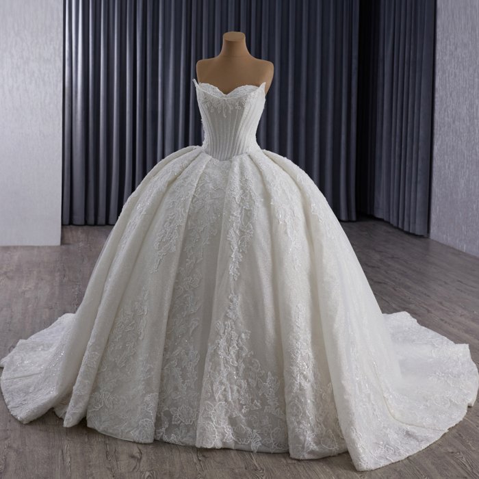 2025 Strapless Wedding Dress Elegant Bridal Gown Flowers Vestidos De Novias Sequined Beading Lace Evening Party Dress 251068 - Image 6