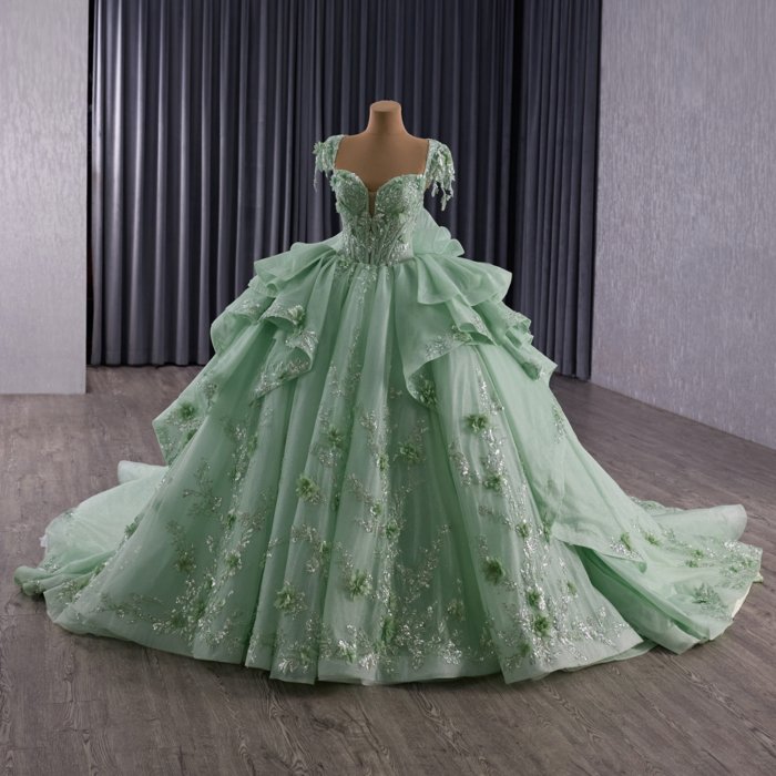 2025 Green Quinceanera Dress Sweet 15 Quinceañera Flowers Vestidos De 15 Años Sequined Beading Lace Evening Party Dress 251075 - Image 5