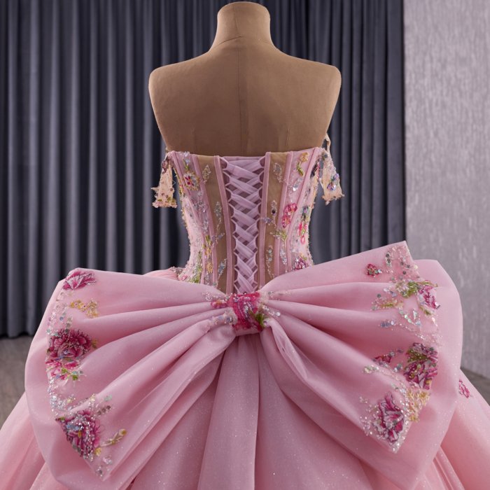 2025 Pink Quinceanera Dress Strapless Sweet 15 Quinceañera Flowers Vestidos De 15 Años Sequined Beading Lace Evening Party Dress 251082 - Image 4