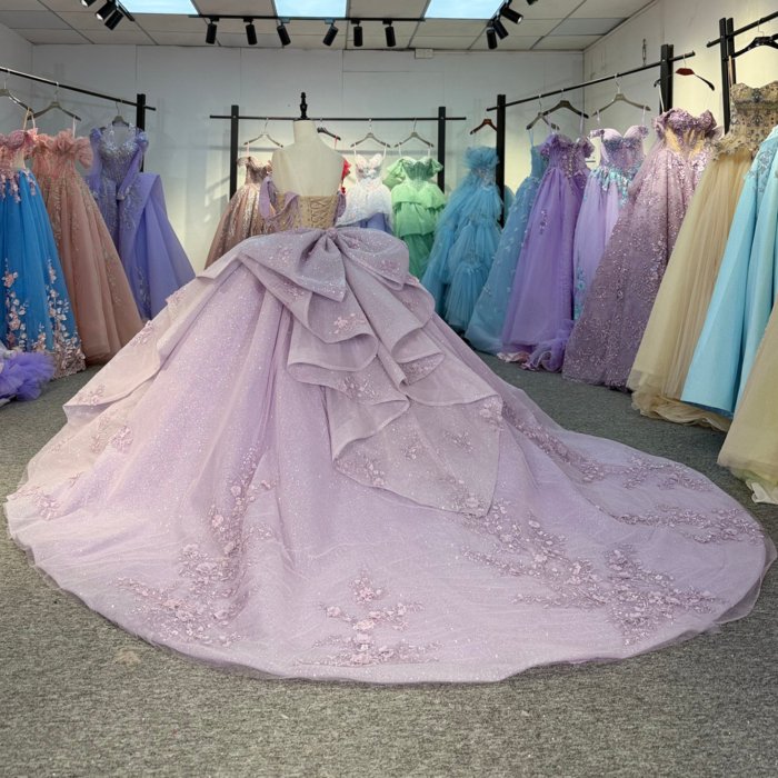 2025 Lilac Quinceanera Dress Off Shoulder Sweet 15 Quinceañera Flowers Vestidos De 15 Años Sequined Beading Lace Purple Evening Party Dress 5799 (Customer Link) - Image 6