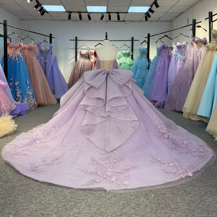 2025 Lilac Quinceanera Dress Off Shoulder Sweet 15 Quinceañera Flowers Vestidos De 15 Años Sequined Beading Lace Purple Evening Party Dress 5799 (Customer Link) - Image 2