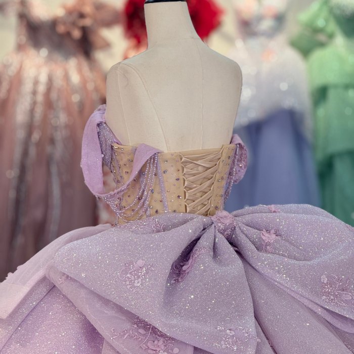 2025 Lilac Quinceanera Dress Off Shoulder Sweet 15 Quinceañera Flowers Vestidos De 15 Años Sequined Beading Lace Purple Evening Party Dress 5799 (Customer Link) - Image 4